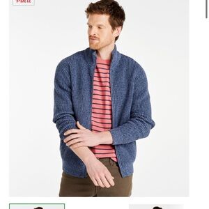 L.L.Bean Men's Organic Cotton Waffle Knit Full Zip Cardigan Sweater.